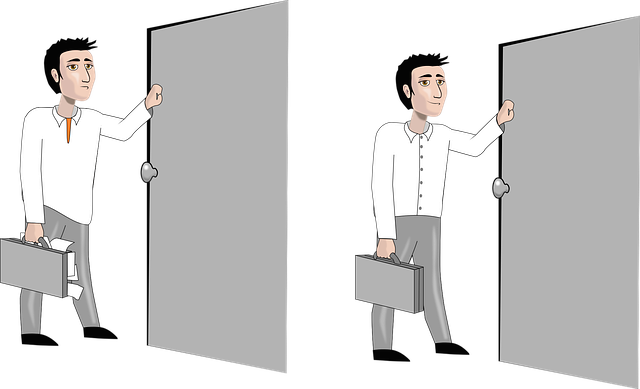 男性 面接室に入る様子 いい例と悪い例の絵