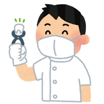 歯を抜いて笑う歯科医のイラスト