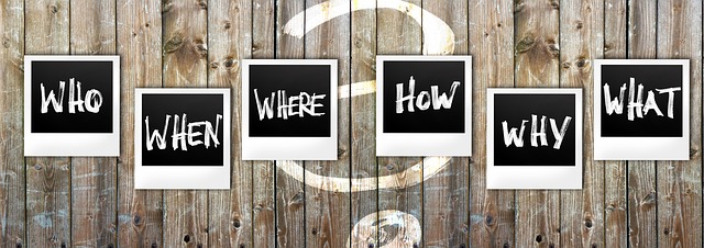 写真 who when where how why what と書いた紙
